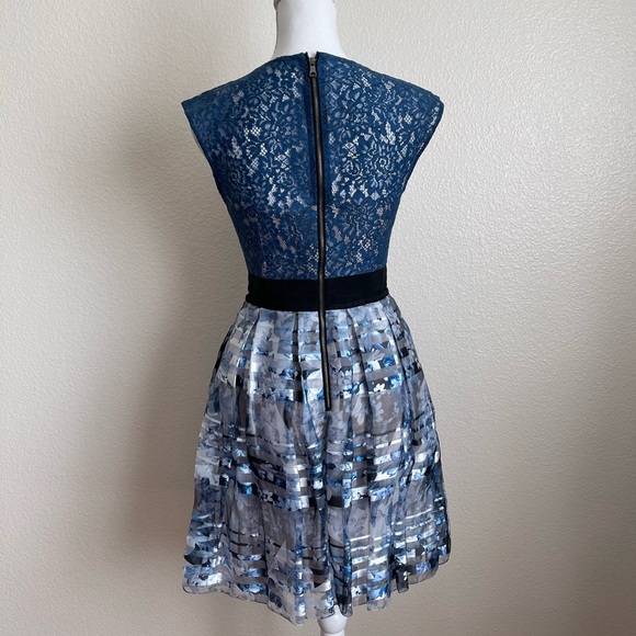 Sachin & Babi Noir tulle dress floral striped lace ballet zipper fit & flare - Picture 4 of 9